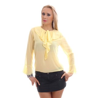 Edle Chiffon Schluppenbluse transparent mit Rüschen Gelb
