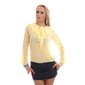 Elegant chiffon blouse transparent with bow tie and flounces yellow