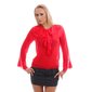 Edle Chiffon Schluppenbluse transparent mit Rüschen Rot
