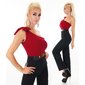 Sexy one-shoulder overall jumpsuit with belt wine red-black