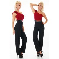 Sexy one-shoulder overall jumpsuit with belt wine red-black UK 14 (L)