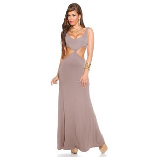Long goddes look maxi evening dress with cut-outs cappuccino