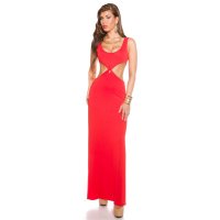 Long goddes look maxi evening dress with cut-outs red