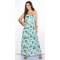 Elegant long maxi dress with flower design and flounces mint green