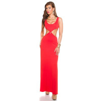 Long goddes look maxi evening dress with cut-outs red Onesize (UK 8,10,12)