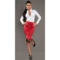 Elegant business satin waist skirt with decorative buttons red UK 8 (XS)