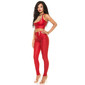 Sexy High-Waist Treggings in Leder-Look mit Zier-Knöpfen Rot