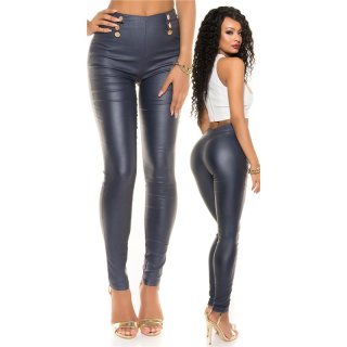 Sexy skinny high-waisted treggings trousers in leather look navy UK 14 (L)