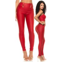 Sexy skinny high-waisted treggings trousers in leather...