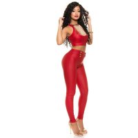 Sexy skinny high-waisted treggings trousers in leather look red UK 16 (XL)