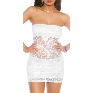 Sexy party bandeau mini dress made of lace white Onesize (UK 8,10,12)