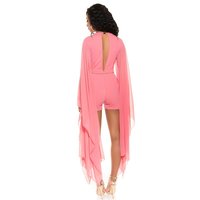 Sexy short overall playsuit with long chiffon sleeves salmon