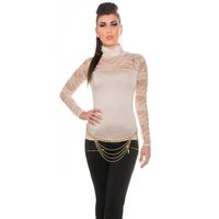 Elegant long-sleeved shirt with lace and stand-up collar...