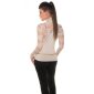 Elegantes Langarm Shirt mit Stehkragen und Spitze Beige