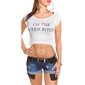 Casual crop shirt with print "IM THE QUEEN BITCH" white