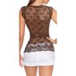 Sexy short-sleeved rib-knit shirt with lace brown/white