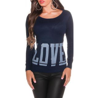 Eleganter Feinstrick-Pullover mit Strass "LOVE" Marine