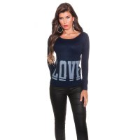Eleganter Feinstrick-Pullover mit Strass "LOVE" Marine
