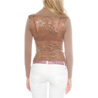 Elegant long-sleeved bolero shirt with lace at the back cappuccino UK 8/10 (S/M)