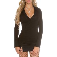 Elegant long-sleeved ladies shirt with polo collar black