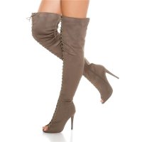 Sexy Overknee-Stiefel in Wildleder-Optik zum Schnüren Grau