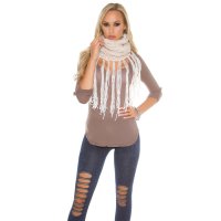 Trendy Strick-Schlauchschal mit Glitzer und Fransen Creme