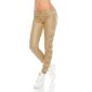Sexy ladies pants in leather look with lace wet look beige