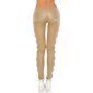 Sexy ladies pants in leather look with lace wet look beige