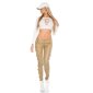 Sexy ladies pants in leather look with lace wet look beige