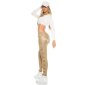 Sexy ladies pants in leather look with lace wet look beige