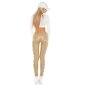 Sexy ladies pants in leather look with lace wet look beige
