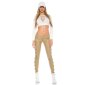 Sexy ladies pants in leather look with lace wet look beige