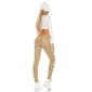 Sexy ladies pants in leather look with lace wet look beige