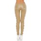 Sexy Damen Röhrenhose in Leder-Look mit Spitze Wetlook Beige 40 (L)