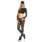 Sexy Damen Röhrenhose in Leder-Look mit Spitze Wetlook Schwarz 40 (L)