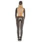 Sexy Damen Röhrenhose in Leder-Look mit Spitze Wetlook Schwarz 40 (L)