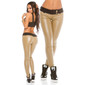 Sexy treggings pants in leather look with cloth waistband beige/black