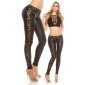 Skinny ladies trousers in leather look with lace wet look black UK 16 (XL)