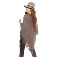 Elegant knitted oversized poncho with fringes cape wrap...