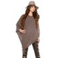 Elegant knitted oversized poncho with fringes cape wrap taupe