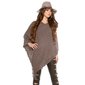 Oversized Strick Poncho mit Fransen Cape Überwurf Taupe