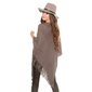 Oversized Strick Poncho mit Fransen Cape Überwurf Taupe