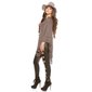 Elegant knitted oversized poncho with fringes cape wrap taupe