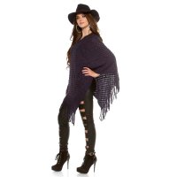 Elegant knitted oversized poncho with fringes cape wrap navy Onesize (UK 8,10,12)