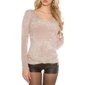Kuschelweicher Damen Effektgarn Pullover V-Ausschnitt Beige