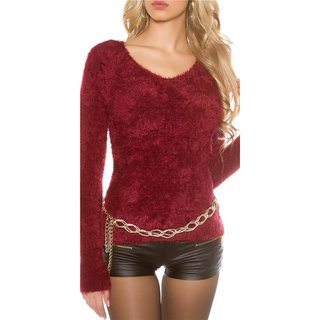 Cuddly soft ladies sweater jumper made of fancy yarn wine-red Onesize (UK 8,10,12)