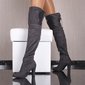 Sexy Overknees Damen Stiefel aus Velours mit Schnürung Grau