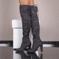 Sexy Overknees Damen Stiefel aus Velours mit Schnürung Grau