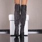 Sexy Overknees Damen Stiefel aus Velours mit Schnürung Grau