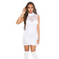 Sexy Mini Partykleid aus Glanzstoff mit feiner Spitze Weiß